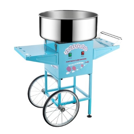 Great Northern Popcorn Cotton Candy Machine and Cart, Flufftastic Floss Maker, Stainless Steel Pan, 2 Side Trays, 13" Wheels 788731NXA